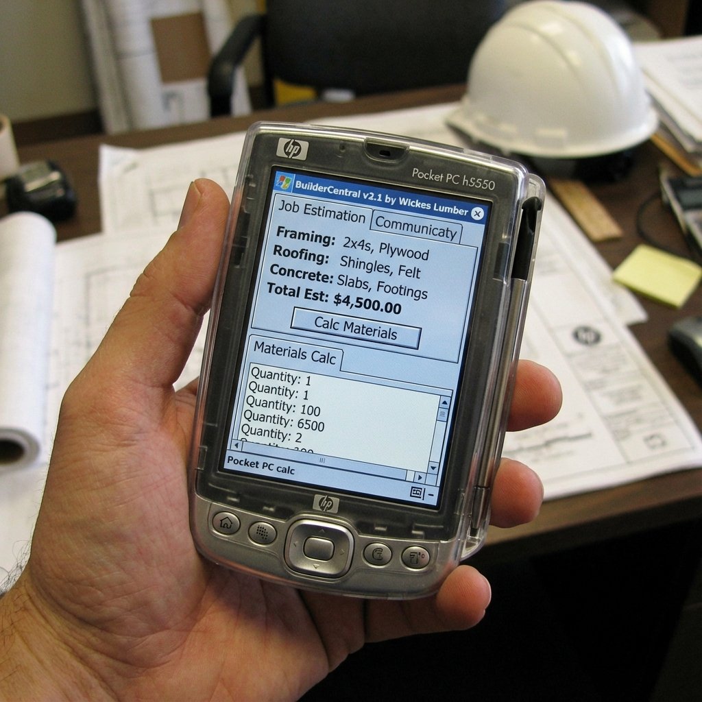 BuilderCentral software interface showing contractor-focused estimation and materials calculation features